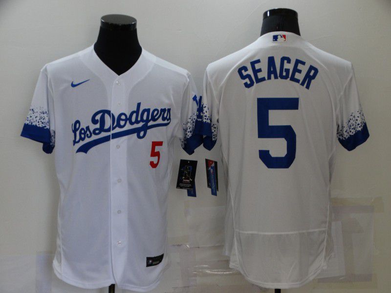 Men Los Angeles Dodgers 5 Seager White City Edition Elite Nike 2021 MLB Jersey